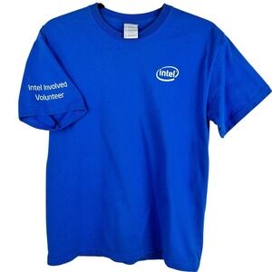 Y2K‎ Intel Involved Volunteer T Shirt Mens Medium Blue Logo Graphic Tee Techwear